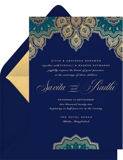 Wedding Invitation Wording: Exquisite Peacock Invitation