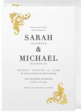 'Ornate Gold Corners' Wedding Invitation