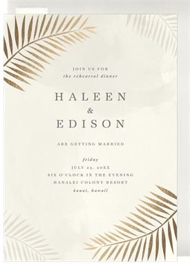 'Foil Palm Leaves' Rehearsal Dinner Invitation