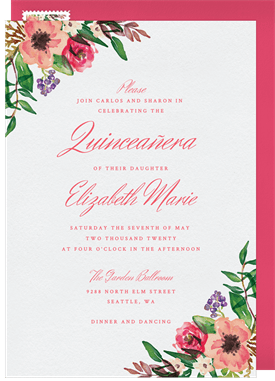 'Coral Florals' Quinceañera Invitation