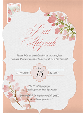 'Floral Bat Mitzvah' Bat Mitzvah Invitation