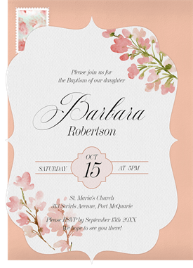 'Floral Bat Mitzvah' Baptism Invitation