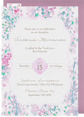 'Gorgeous Watercolor Pastels' Bat Mitzvah Invitation