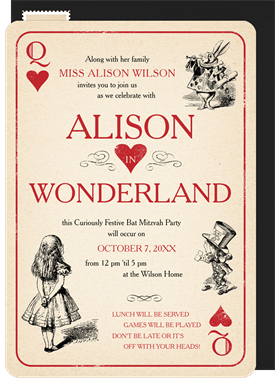 'Adventures in Wonderland' Bat Mitzvah Invitation