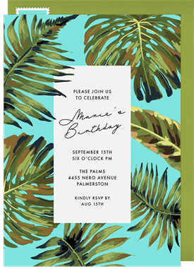 'Palm Leaves' Adult Birthday Invitation