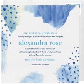 'Monochromatic Watercolor' Bat Mitzvah Invitation