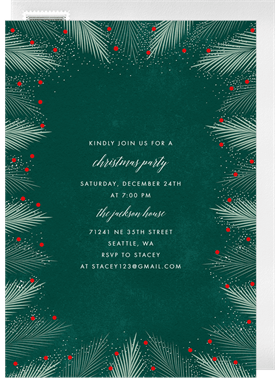 'Snowy Pine Branches' Christmas Party Invitation