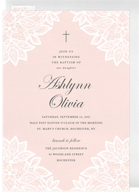 'Vintage Lace Corners' Baptism Invitation