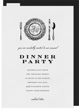 'Vintage China Dish' Dinner Invitation