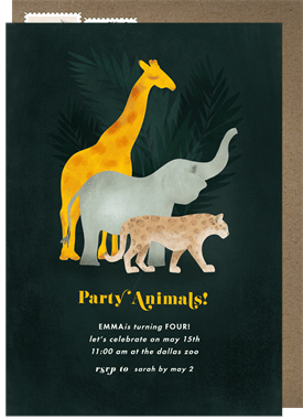 'Safari Animals' Kids Birthday Invitation