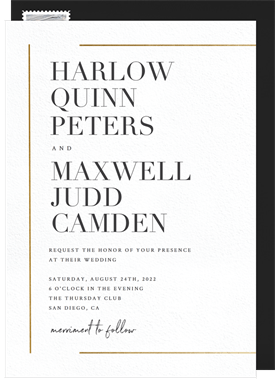 'Gold Bar Accents' Wedding Invitation