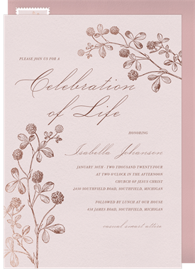 'Rose Gold Clover' Memorial Invitation