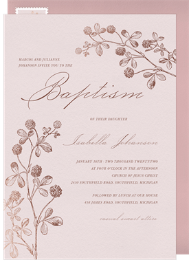 'Rose Gold Clover' Baptism Invitation