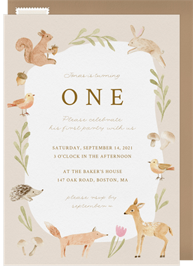 'Woodland Animals' Kids Birthday Invitation