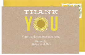 'Sunflower on Kraft Paper' Wedding Thank You Note