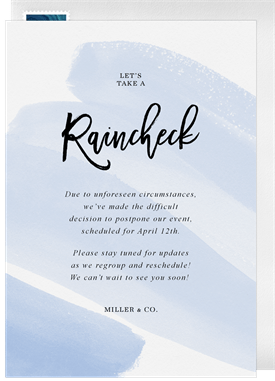 'Watercolor Raincheck' Cancel / Postpone an Event Announcement