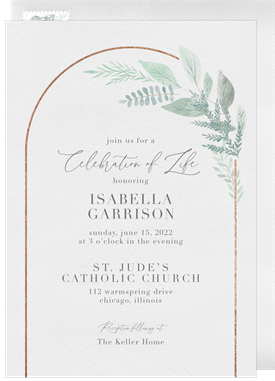 'Watercolor Vines' Memorial Invitation