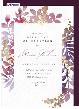 'Lush Watercolor Border' Adult Birthday Invitation