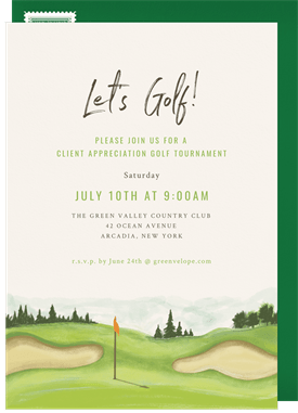 'Watercolor Green' Golf Invitation