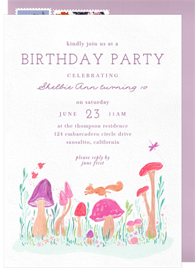 'Whimsical Mushrooms' Kids Birthday Invitation