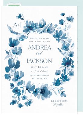 'Monochrome Floral Wreath' Wedding Invitation