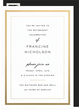 'Double Gold Border' Retirement Invitation