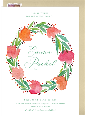 'Flower Garland' Bat Mitzvah Invitation