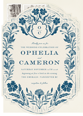 'Etched Floral Crest' Wedding Invitation