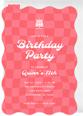 'Trendy Checkers' Kids Birthday Invitation