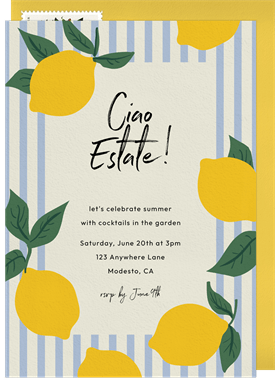 'Striped Lemon Delight' Summer Party Invitation