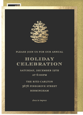 'Golden Pinecone' Business Holiday Party Invitation