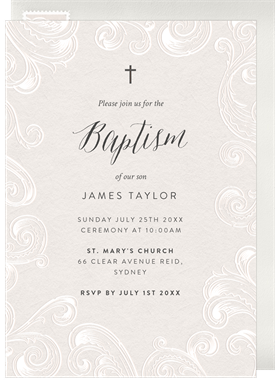 'Feather Flourish' Baptism Invitation